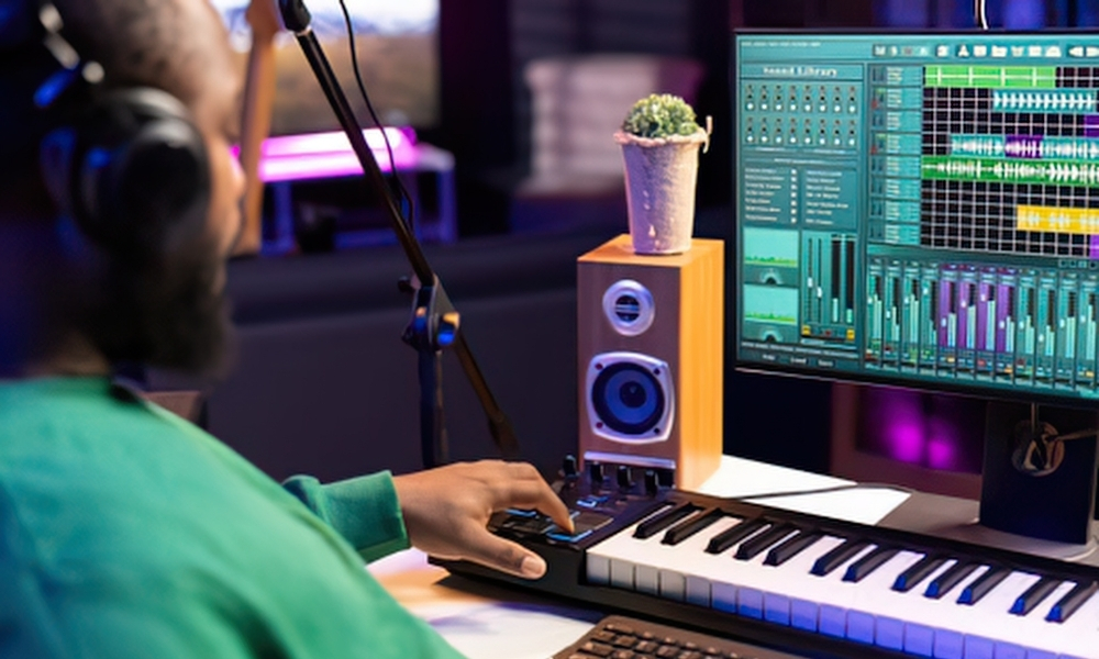 Person listening to streaming audio with headphones