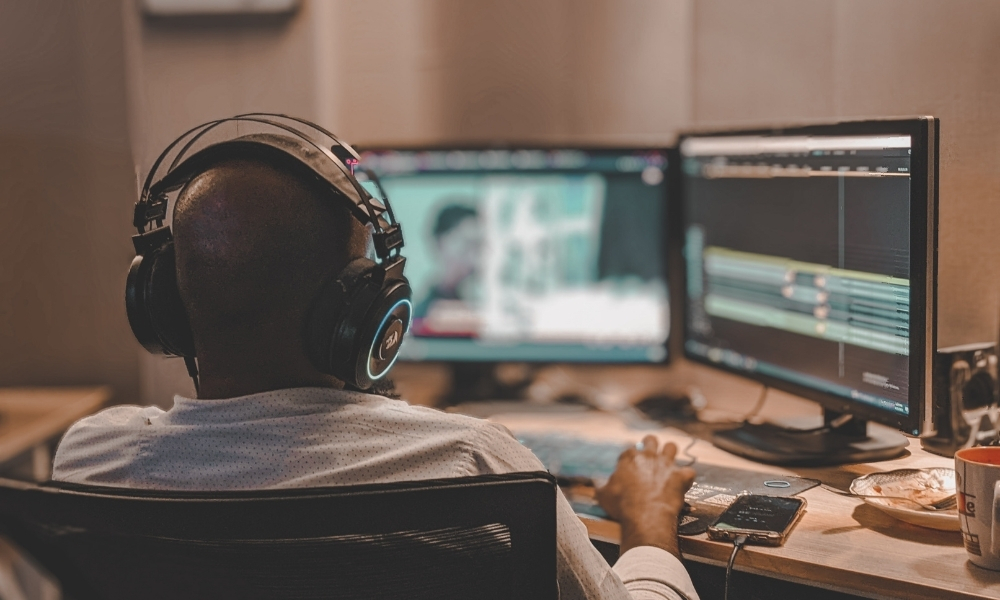 Marketing agency team collaborating in a studio
