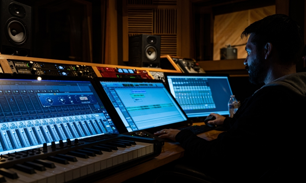 Microphone in a professional recording booth