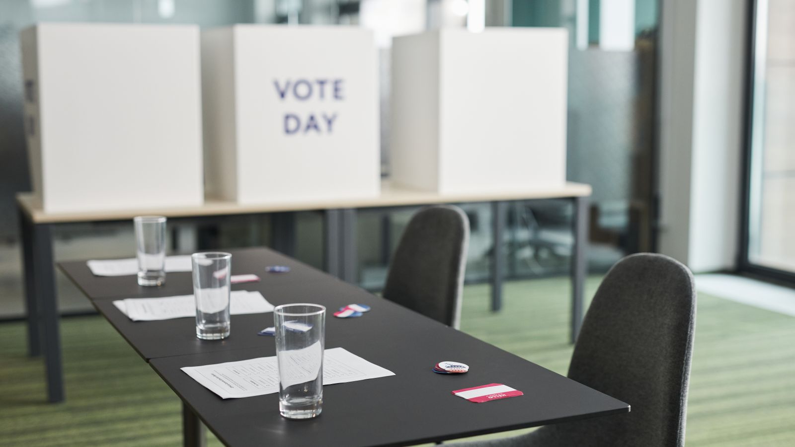 Polling place with voting booths set up on election day