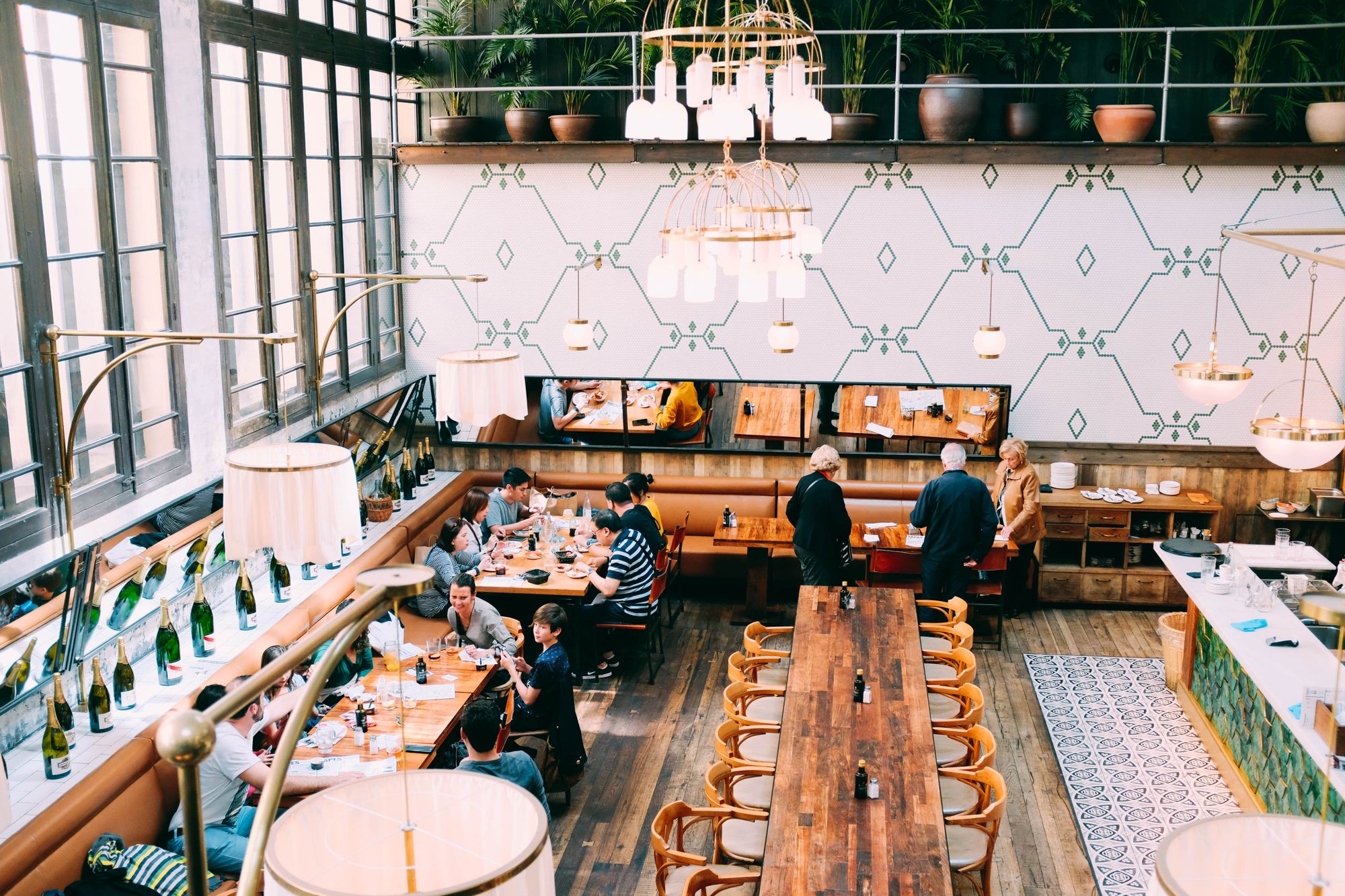 Upscale restaurant interior with warm ambient lighting
